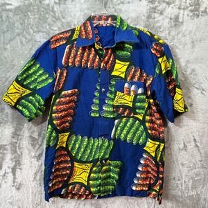 Genial Veritable Wax Block Print Men L Short Sleeve Shirt African Ankara Graphic